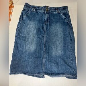 Vintage No Fuze Jean Skirt Womans 14 High Rise Modest Y2K Midi  Denim